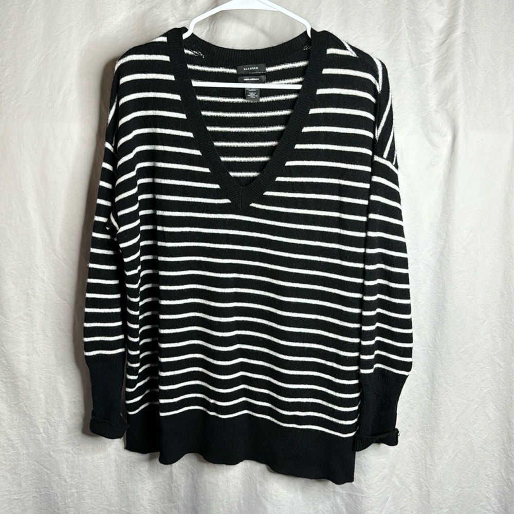 Halogen Striped Cashmere Sweater